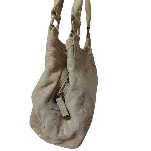 Suede Leather Metallic Cream Gold Speckled Calvin Klein Shoulder Bag Top Handle - Picture 6 of 10